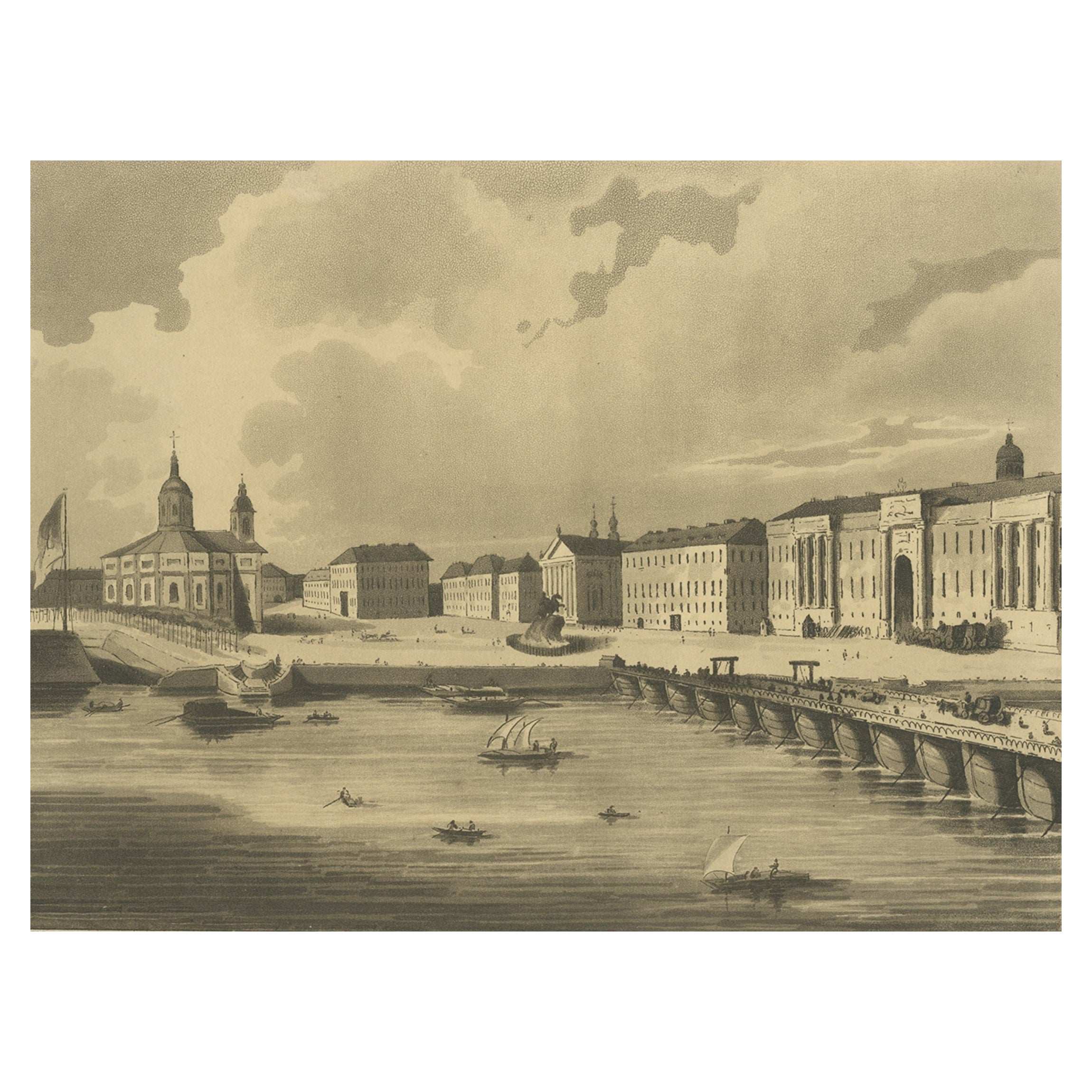 Antique Print of Saint Isaac'S Square in St Petersburg, Russia, c.1810 For Sale