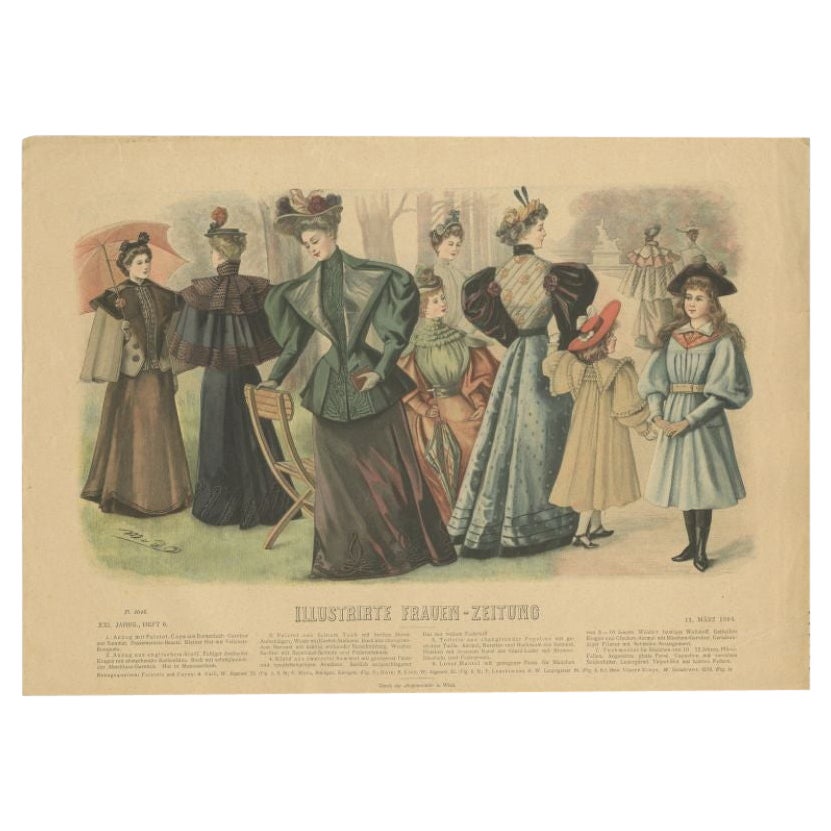 Antique Fashion Print from Germany showing a Group of Ladies, 1894