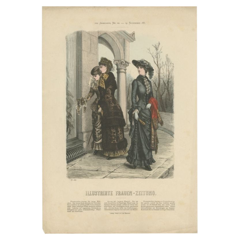 Antique Fashion Print by Marquart, 1881 For Sale