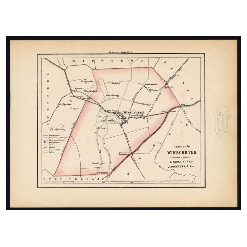 Original antike Karte der Gemeinde Winschoten in den Niederlanden, 1862