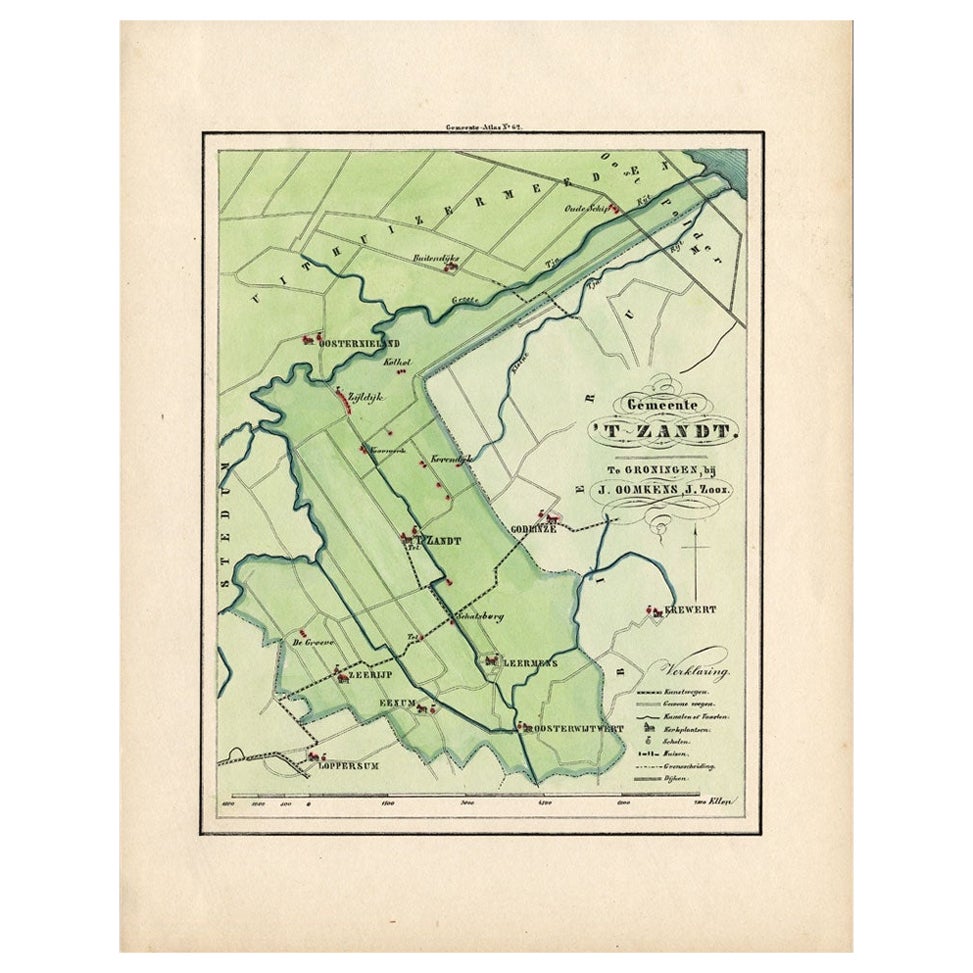Antique Map of the Township of Het Zandt in The Netherlands, 1862 For Sale