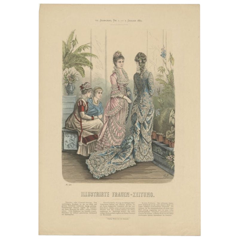 Antique Female Fashion Print by Marquart, 1880 For Sale