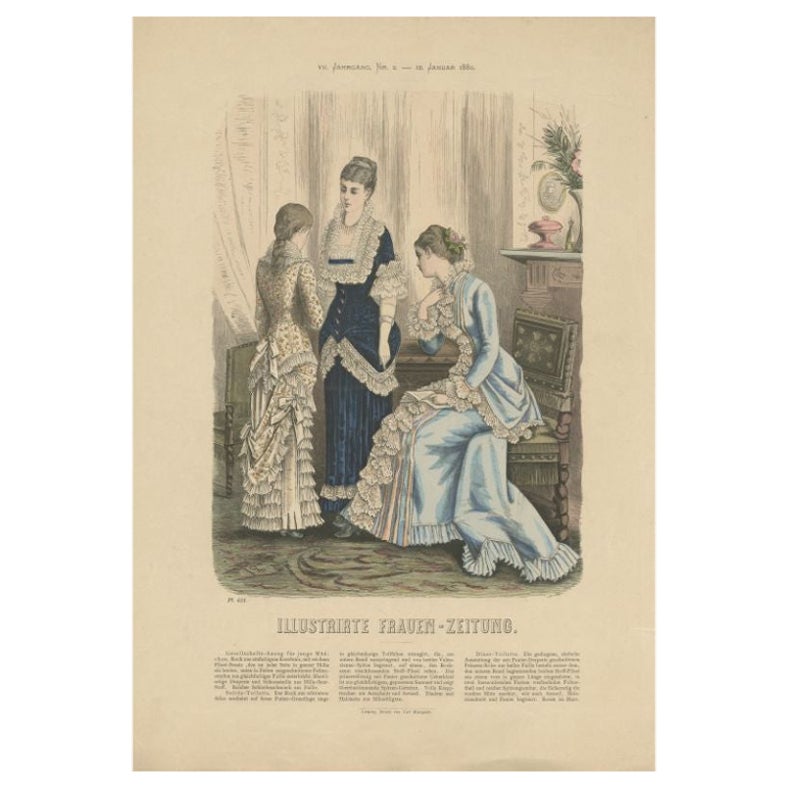 Antique Fashion Print by Marquart, 1880 For Sale