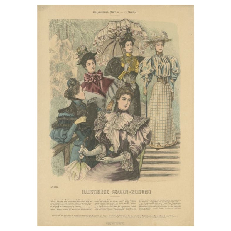 Antique Fashion Print by Dürr, 1894 For Sale