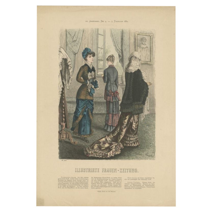 Antique Fashion Print from Germany by Marquart, 1881 For Sale