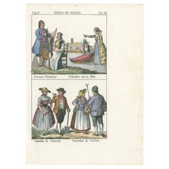 Antique Costume Print of Belgium and the Netherlands by Antonelli, 1842