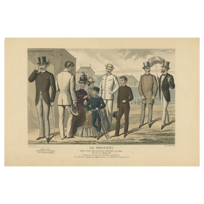 Antique Fashion Print named 'Le Progress', Published in, 1886 For Sale