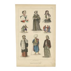 Impression de costumes antique d'Espagne, d'Iran, d' arabes, de Java et autres, vers 1875