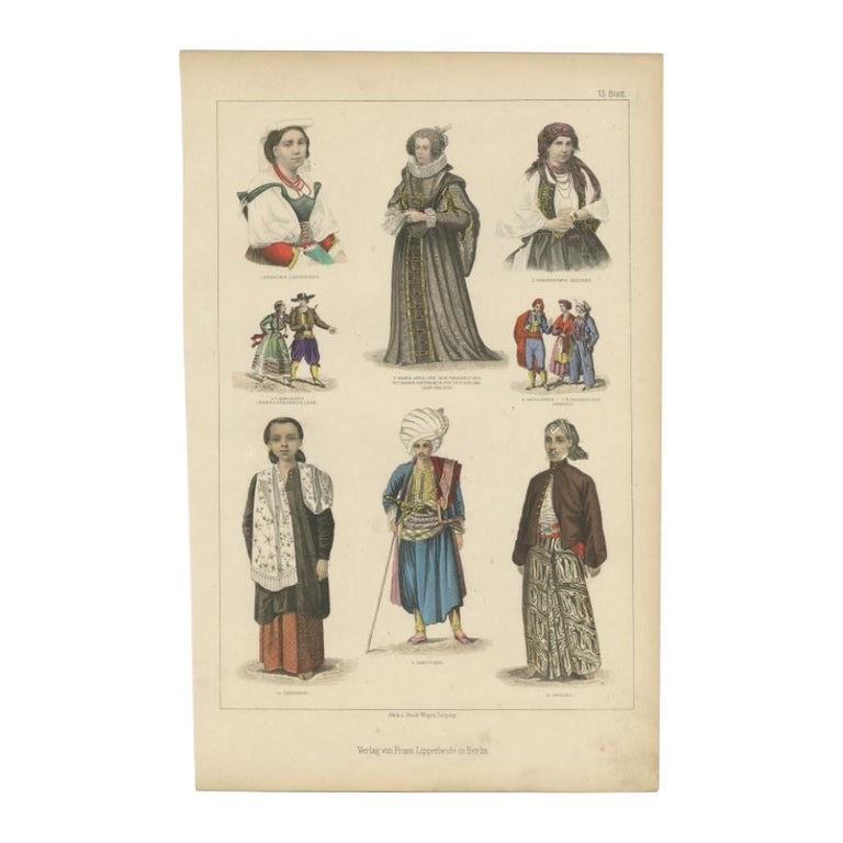 Antique Costume Print of Spain, Arab, Java and Others, C.1875 For Sale at  1stDibs