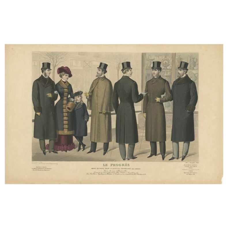 Hand-Colored Antique Fashion Print, Published in November, 1882 For Sale