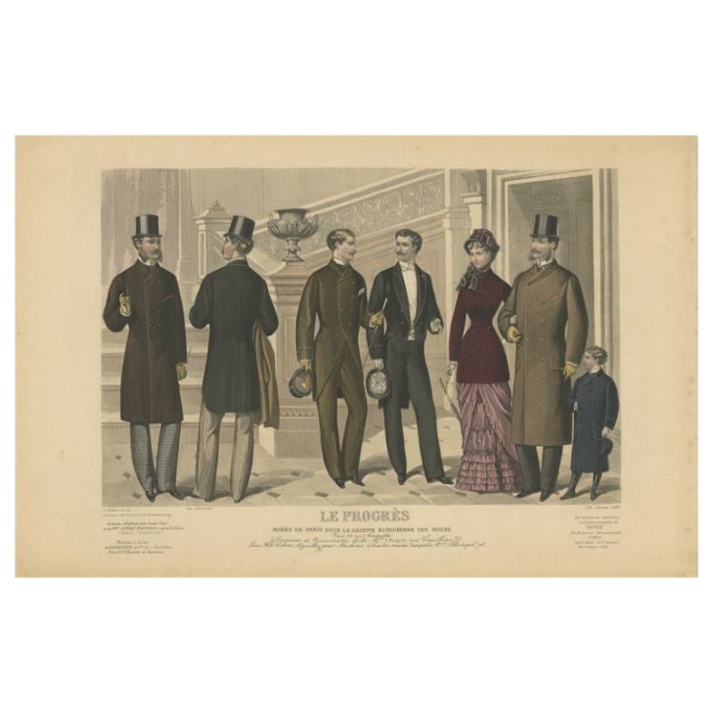 Original Antique Fashion Print, Published in February, 1881 For Sale