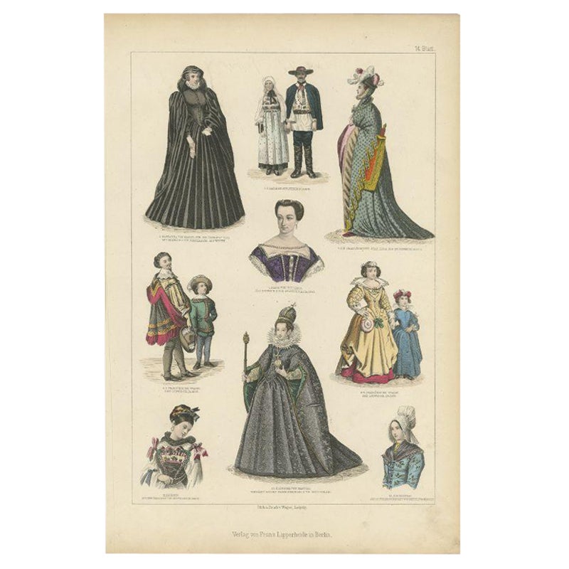 Antique Costume Print Including Costumes of France and Others For Sale