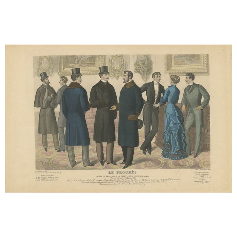 Hand-Colored Antique Fashion Print, Published in December, 1881