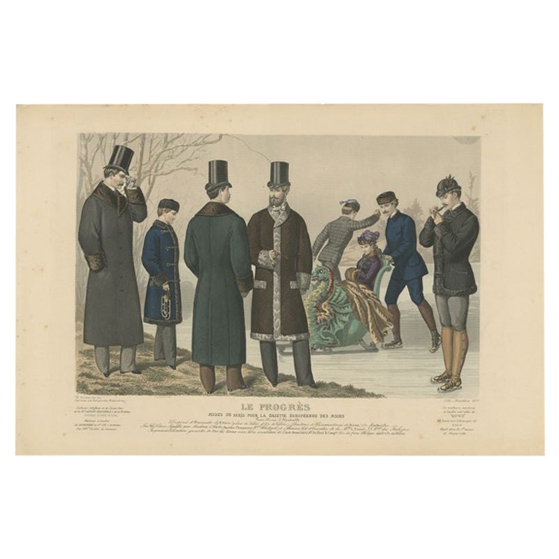 Antique Fashion Print of Men in the 19th Century For Sale