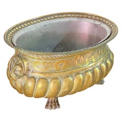 Planter, Champagne Cooler, in Brass, 19th Century, France, Carved Lion Pattern