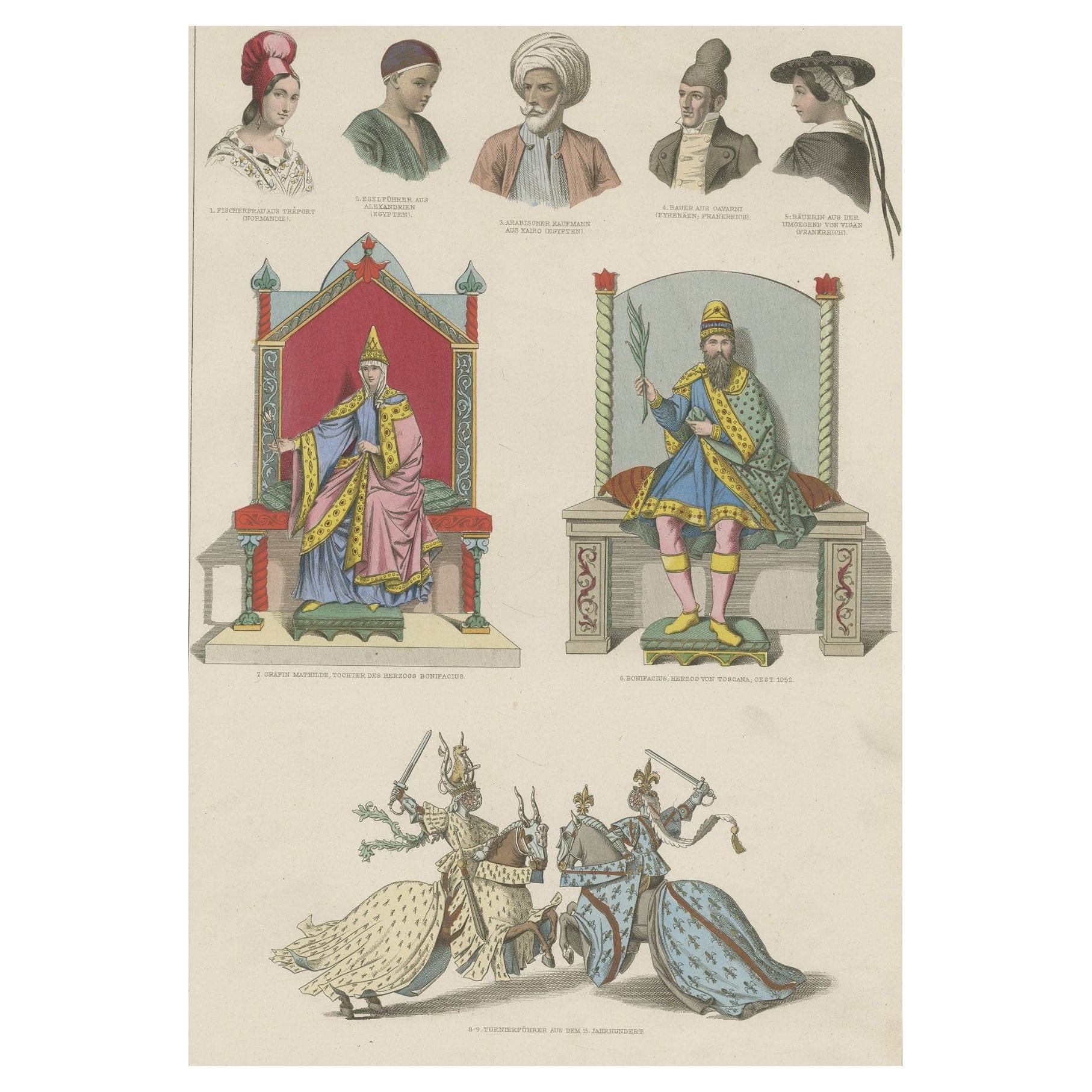 Decoartive Costumes of Egypt, Toscana, France, Normandie Etc  C.1875 For Sale