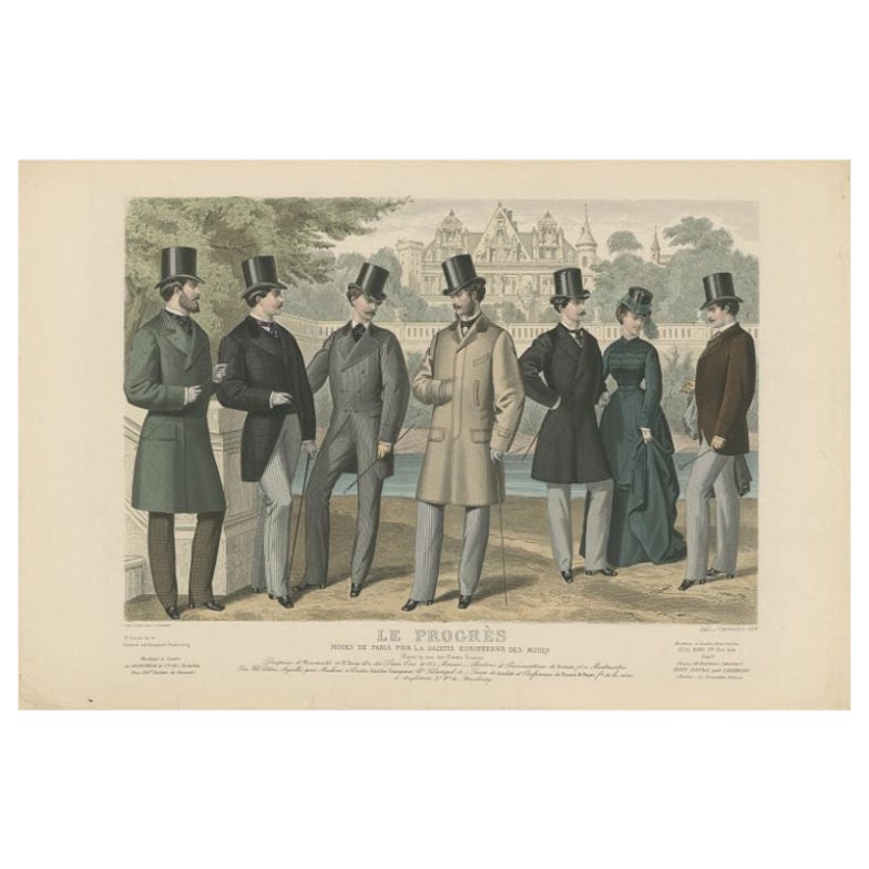 Hand-Colored Antique Fashion Print, Published in September, 1874 For Sale