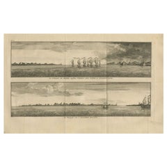 Antique Print with Views of Staten Island and Tierra Del Fuego, 1749