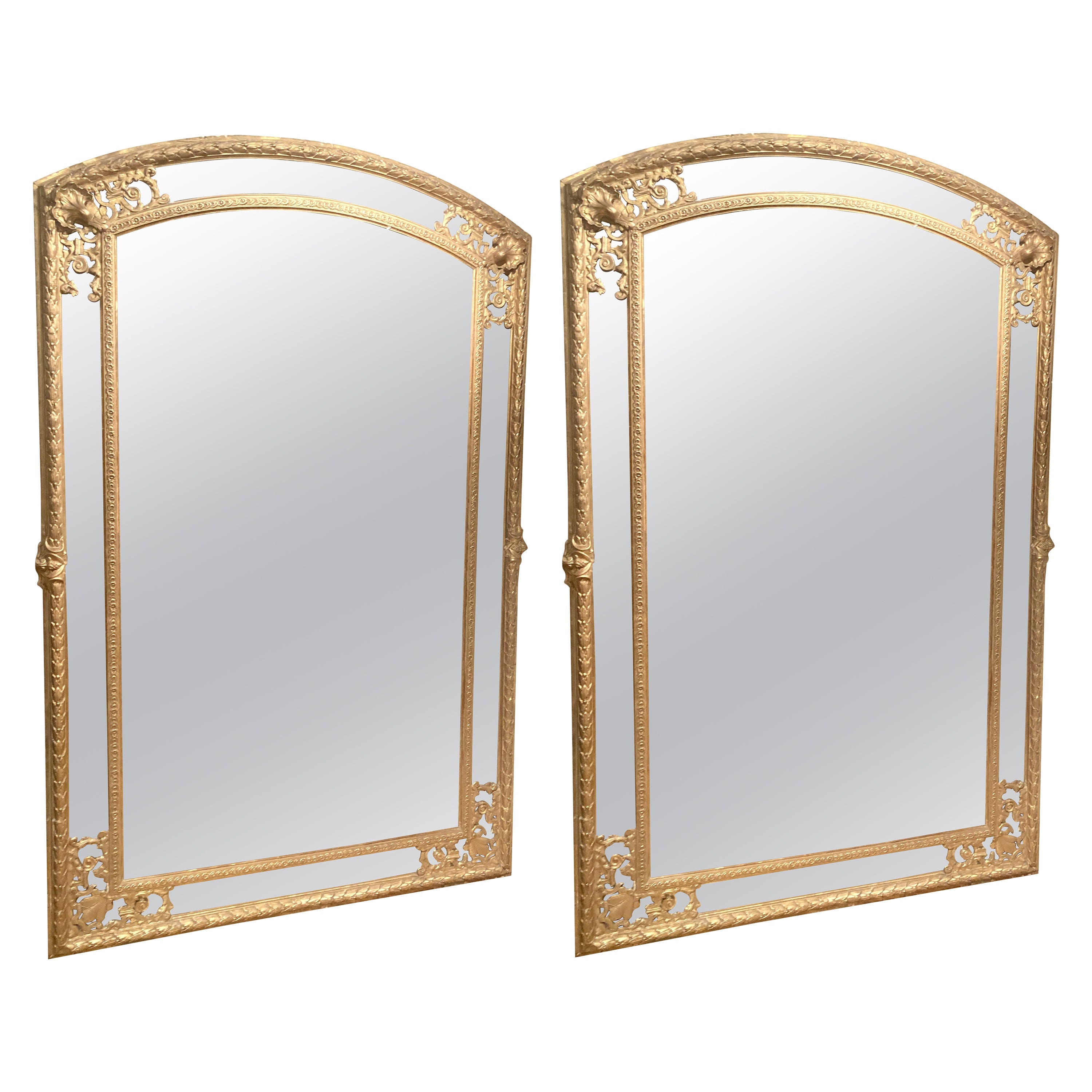Antique French 19th Century Louis XV Style Full Length Giltwood Pier Mirrors For Sale