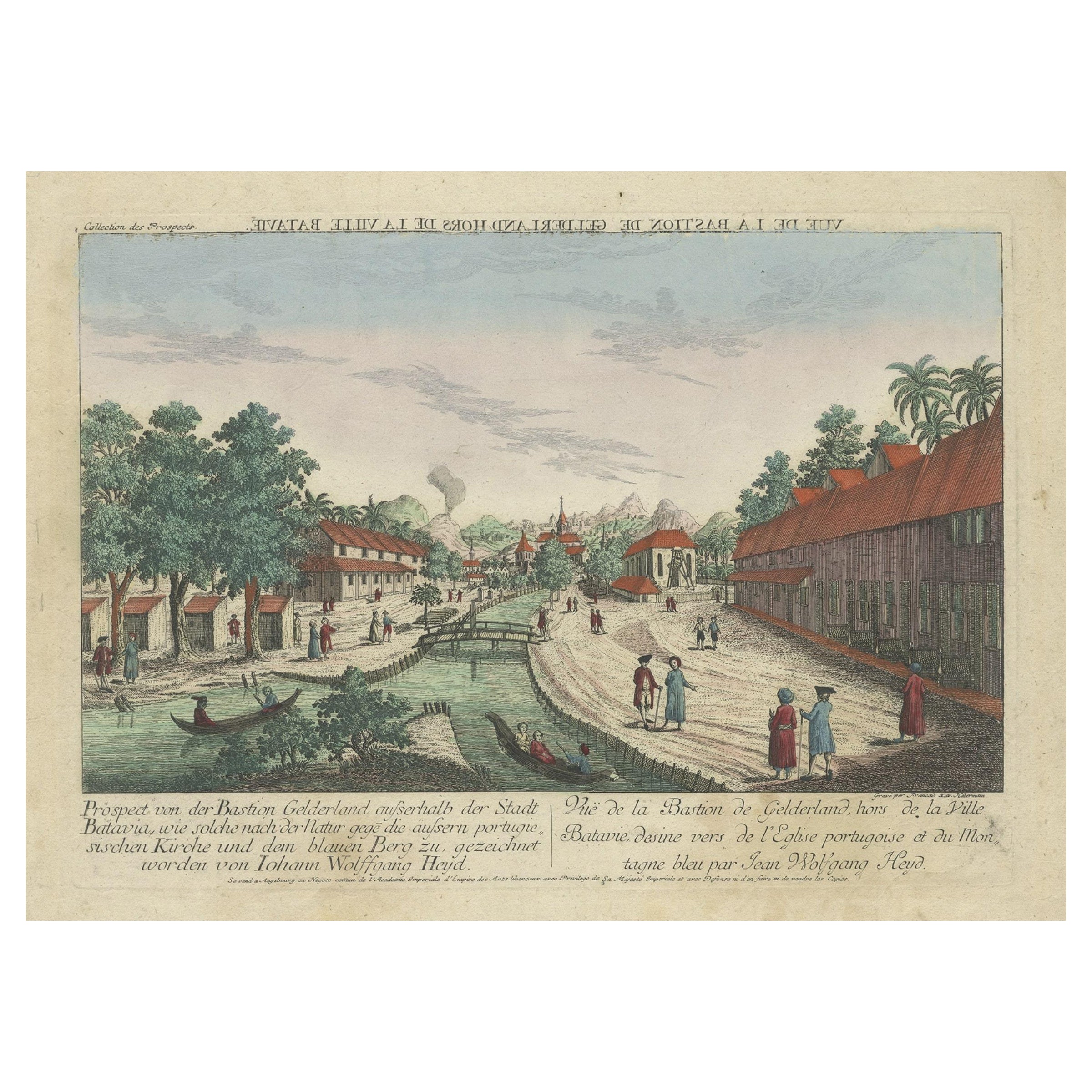 Antique Hand-Colored Optica Print of Bastion Gelderland, The Netherlands, c.1770 For Sale