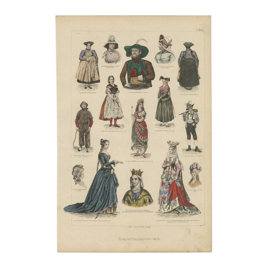 Antique Costume Print of Bayern, Tirol and More, c.1875 For Sale