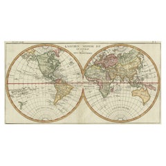 Very Decorative Original Antique Map of the World, Published in France in c.1780