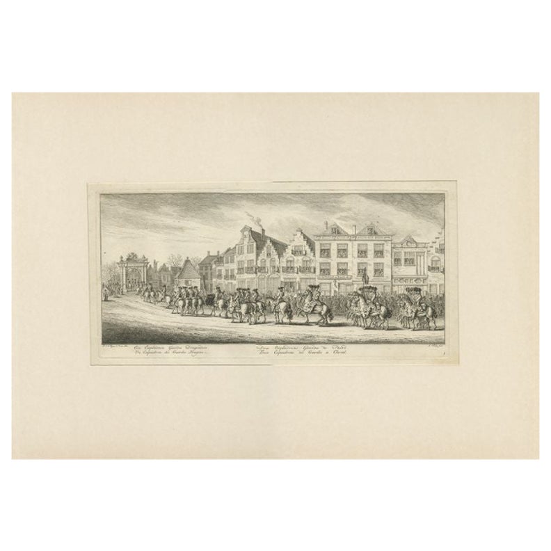 Antique Print of the Funeral Procession of Anna Van Hannover by Fokke, 1761