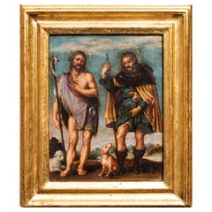 17th Century San Giovanni Battista and San Rocco Painting Oil on copper