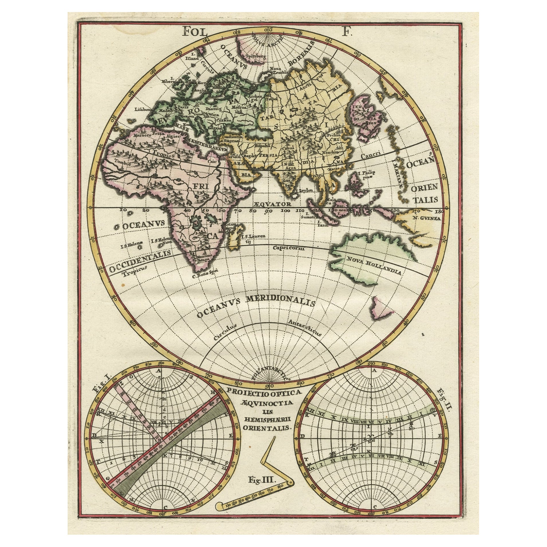 Original Antique Engraving of the Eastern Hemisphere, c.1700 For Sale