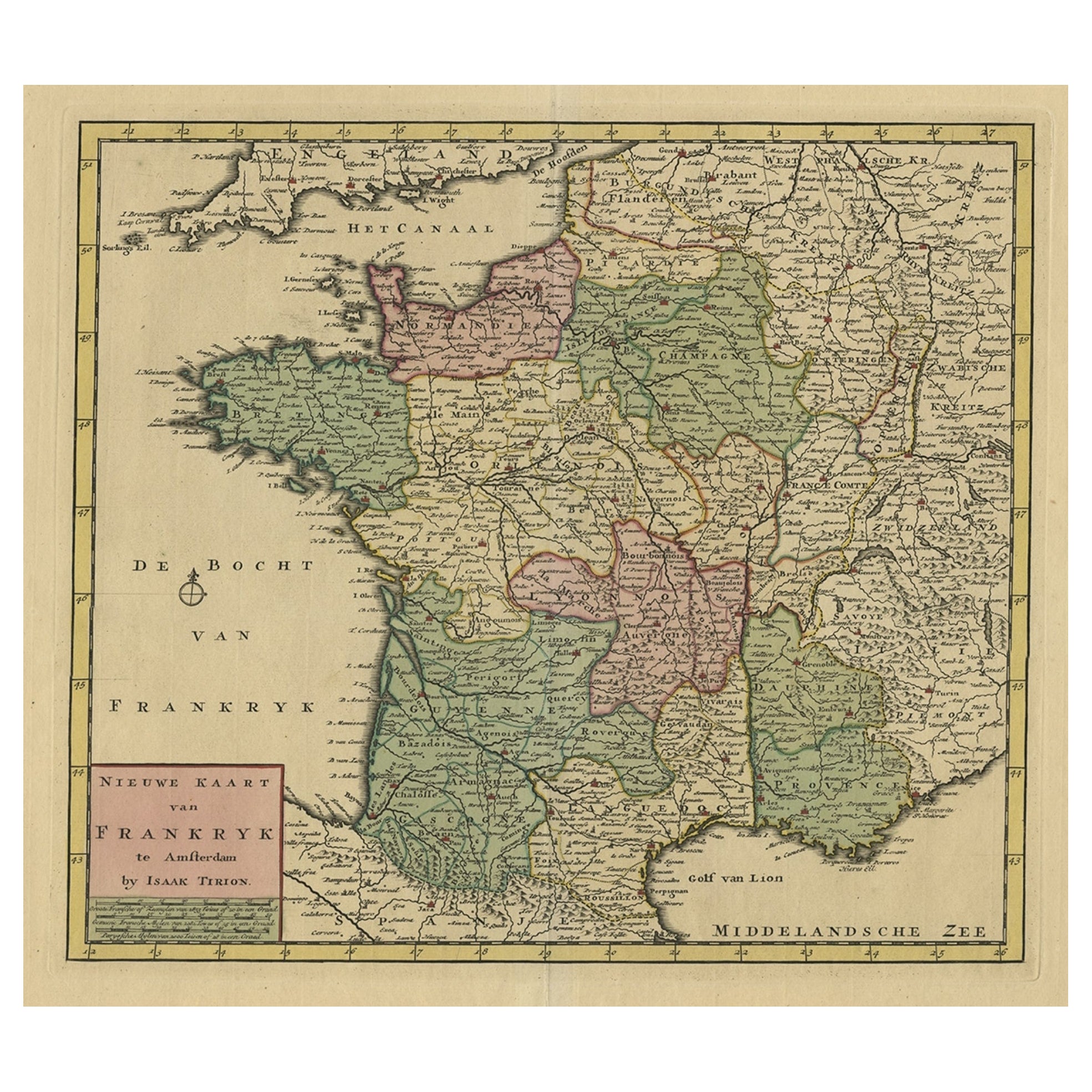 Carte ancienne de la France par Tirion, vers 1740