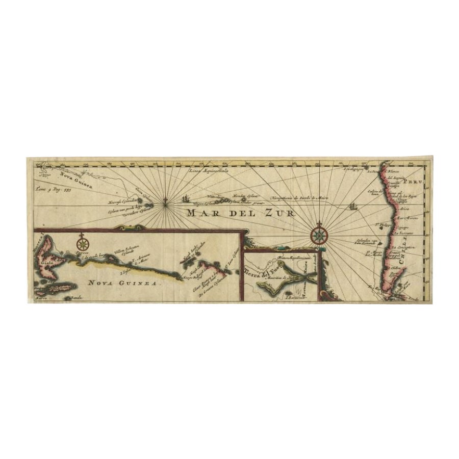 Carte ancienne de l'océan Pacifique par Renneville, 1725 en vente