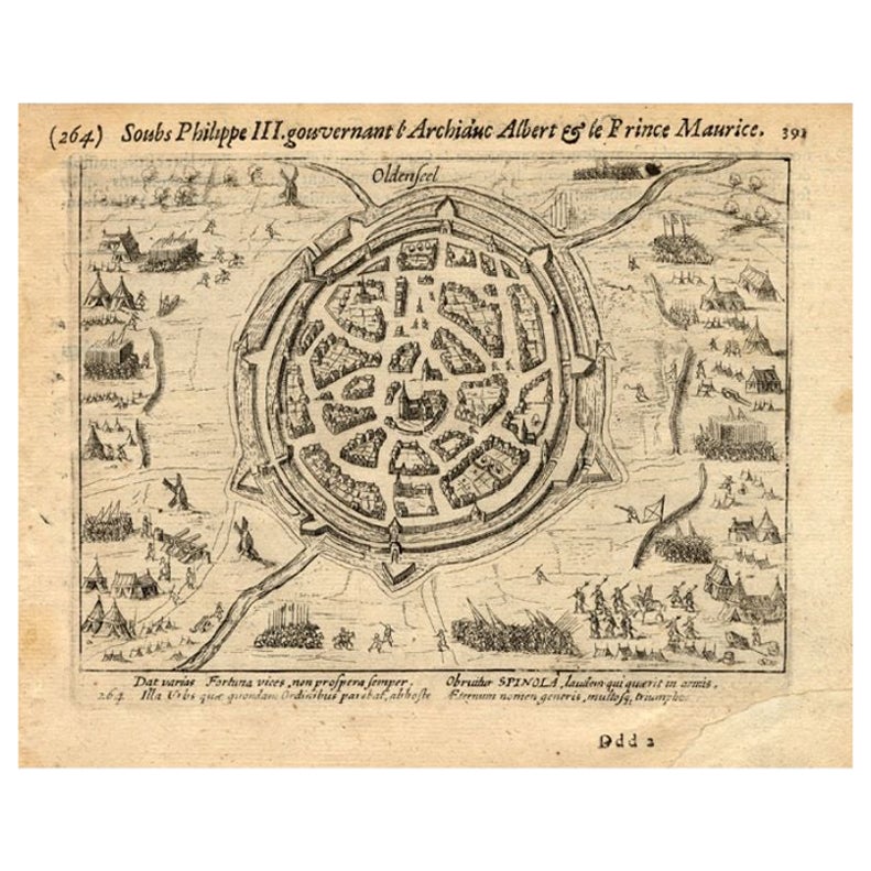Pl.264 Antique Print of the Siege of Oldenzaal in the East of Holland, 1616 For Sale