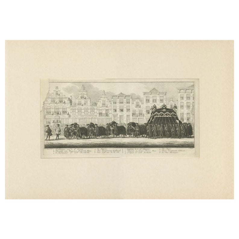 Antique Print of the Funeral Procession of Anna Van Hannover by Fokke, 1761 For Sale