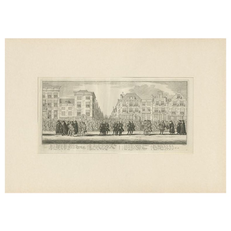 Antique Print of the Funeral Procession of Anna Van Hannover by Fokke, 1761