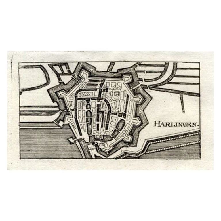 Carte ancienne de Harlingen, ville portuaire aux Pays-Bas, 1691
