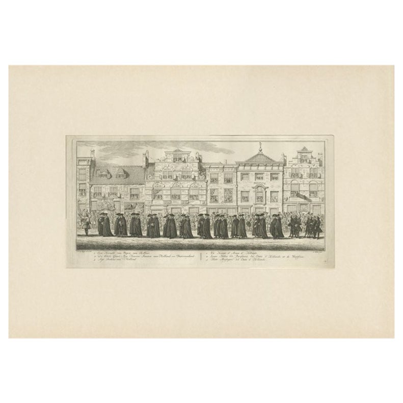 Antique Print of the Funeral Procession of Anna Van Hannover by Fokke, 1761
