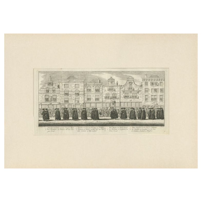 Antique Print of the Funeral Procession of Anna V an Hannover by Fokke, 1761 For Sale