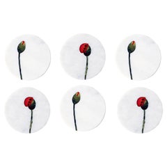 21st Century Tableware Coasters Inlay Serpentine Marble Semi Precious White