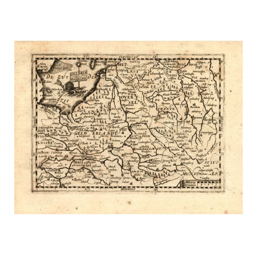 Antique Map of Gelderland and Overijssel by Guicciardini, 1613