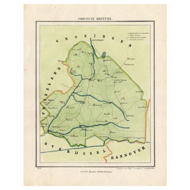 Antique Map of The Province of Drenthe in the Northern Netherlands, 1865 For Sale