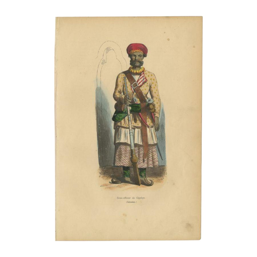Antique Print of an Indian Sepoy Officer, 1843 For Sale