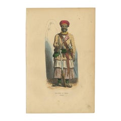 Antique Print of an Indian Sepoy Officer, 1843