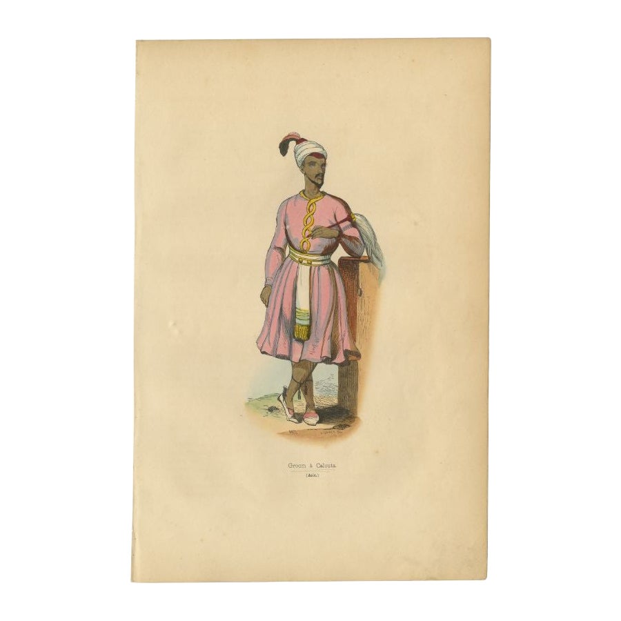 Antique Hand-Colored Print of a Groom in Calcutta, India, 1843 For Sale