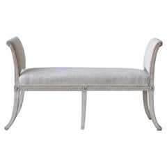 Circa 1790 Swedish Gustavian Painted Window Seat Upholstered in a Neutral Linen