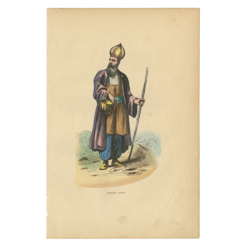 Antique Print of a Persian Dervish, 1843 For Sale
