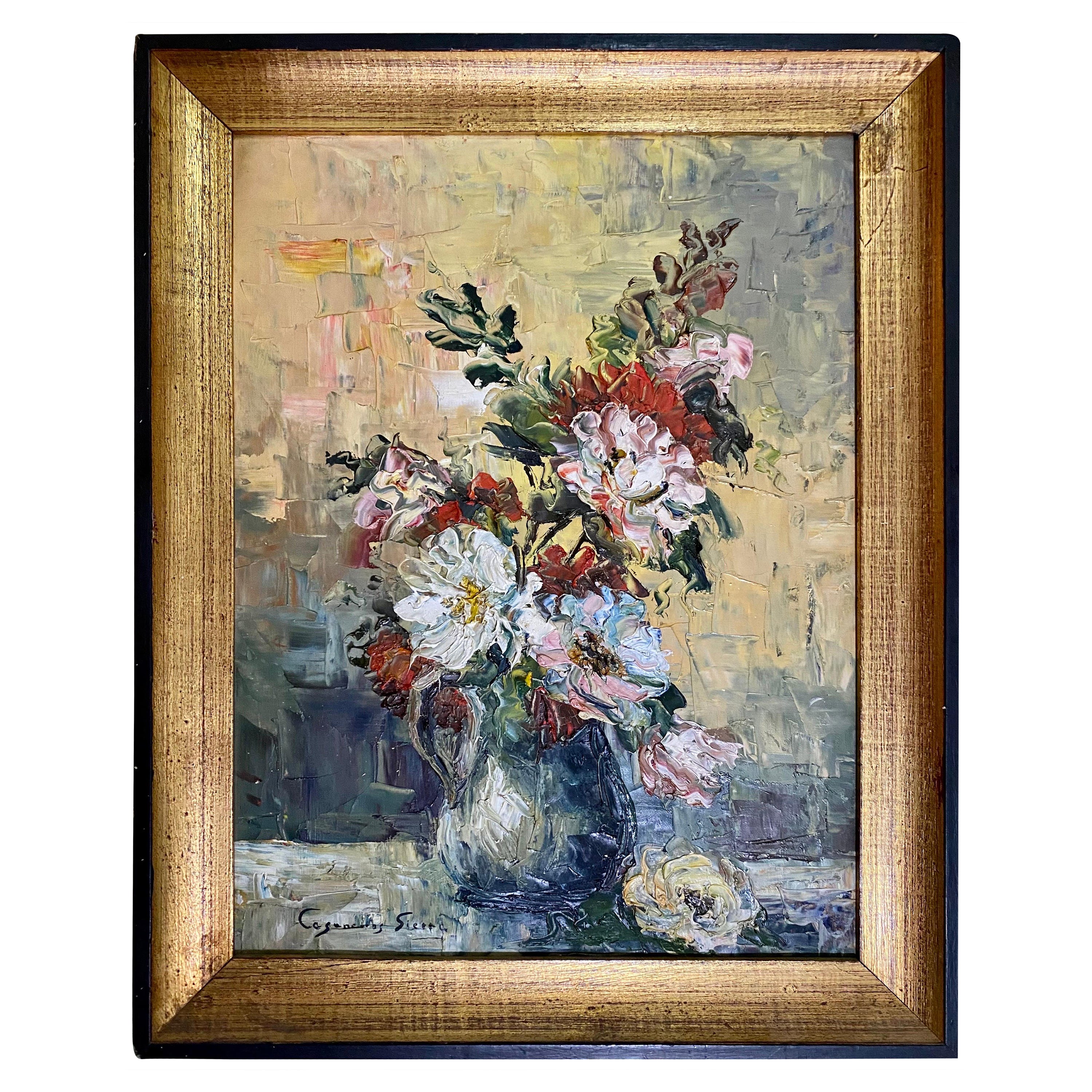 Original oil painting flowers bouquet , Spain 1960