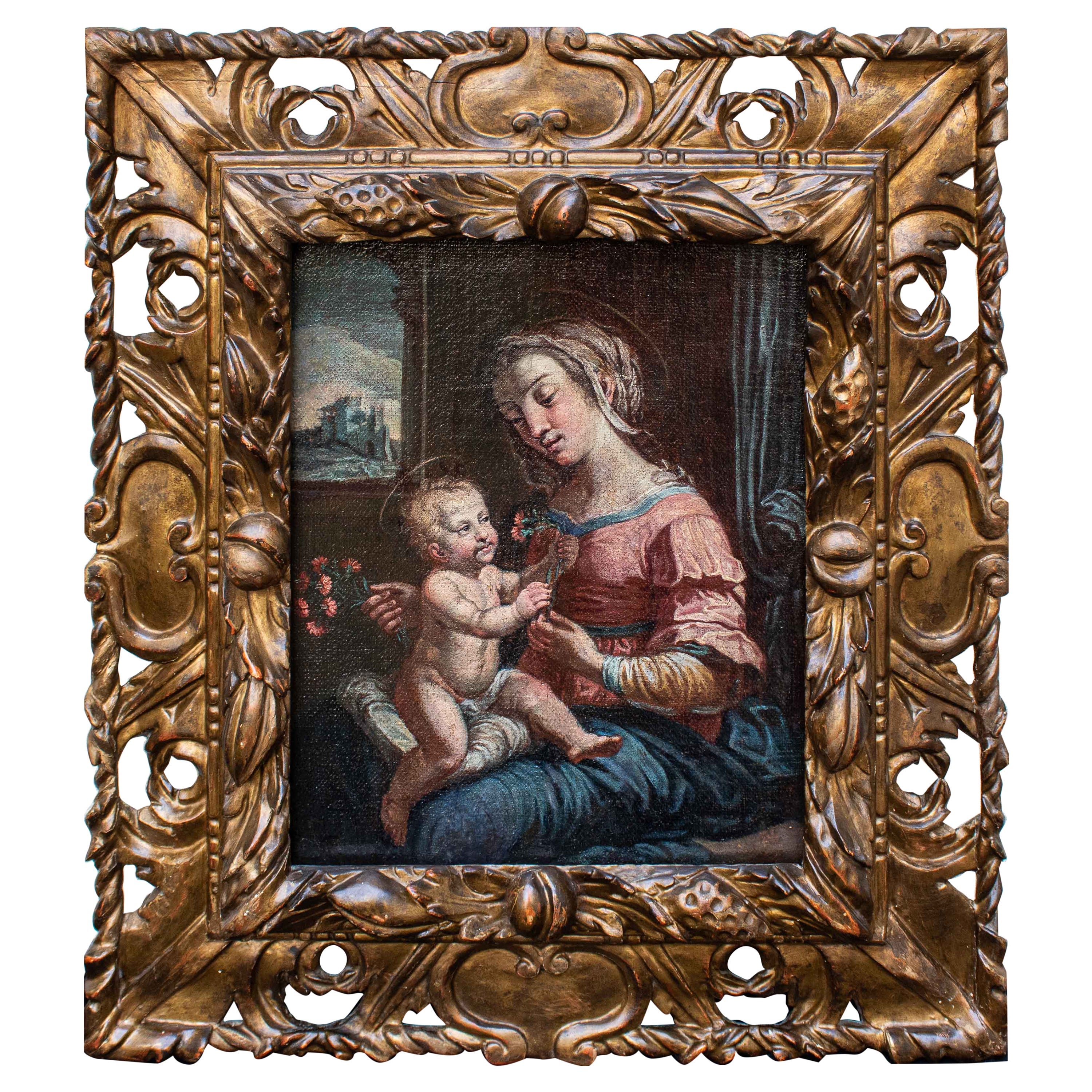 16th Century Madonna of the Carnations Painting Oil on Canvas from Raffaello For Sale