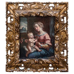 16th Century Madonna of the Carnations Painting Oil on Canvas from Raffaello