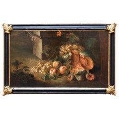 18th Century Still Life with Melon and Grapes Painting Oil on Canvas