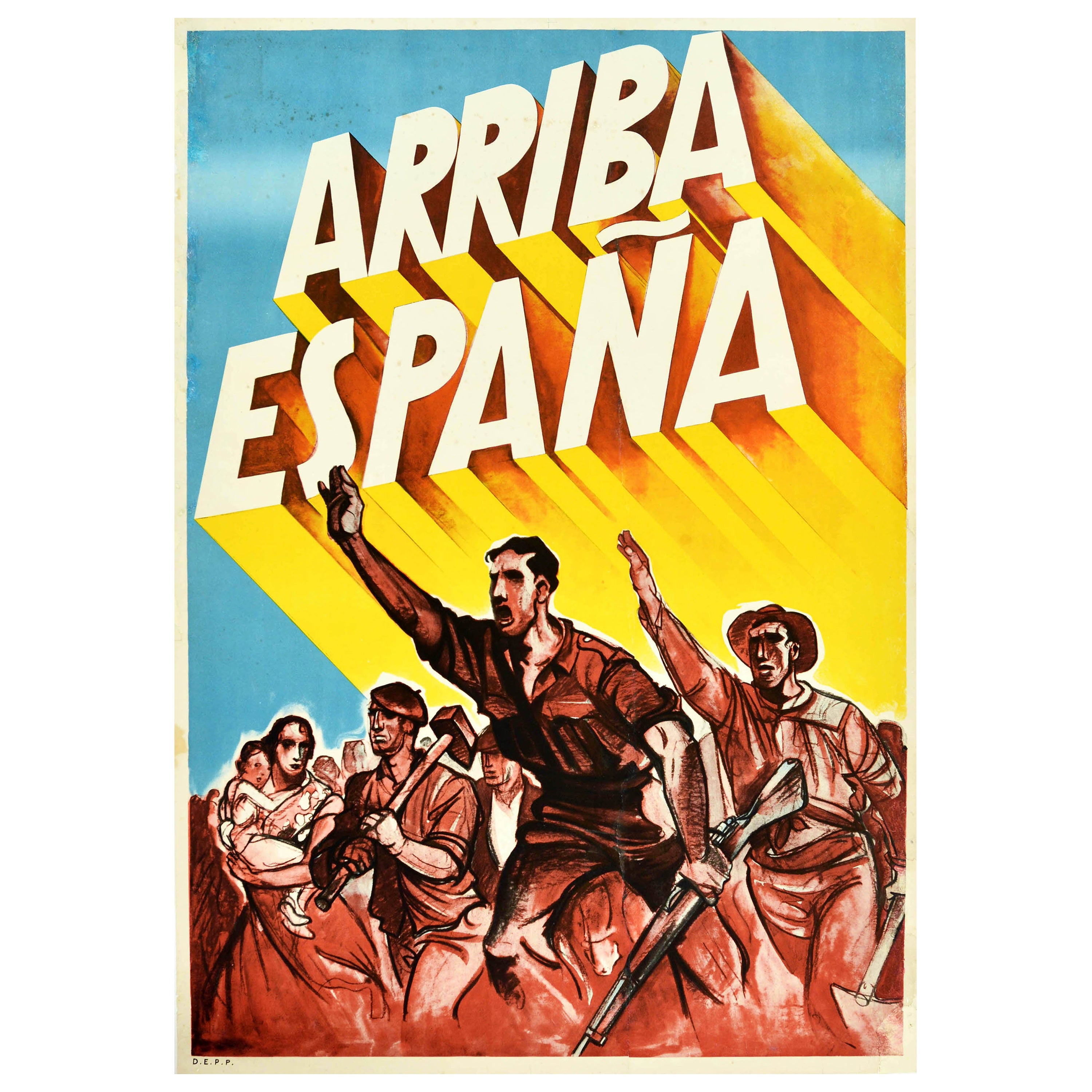 Affiche de propagande vintage d'origine Arriba Espana Go Spain, Guerre de Sécession, appel aux armes